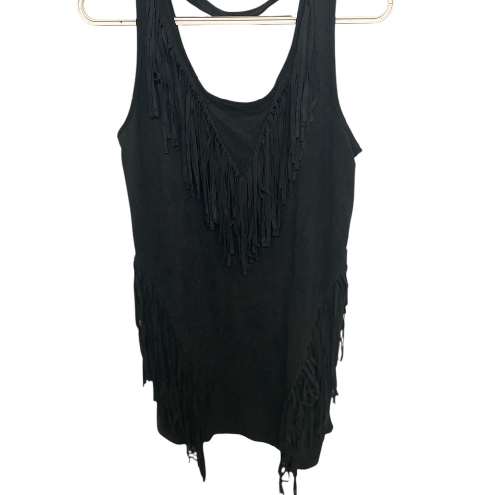 YA Los Angeles Black Faux Suede Fringe Dress | Size M | Boho Festival Style